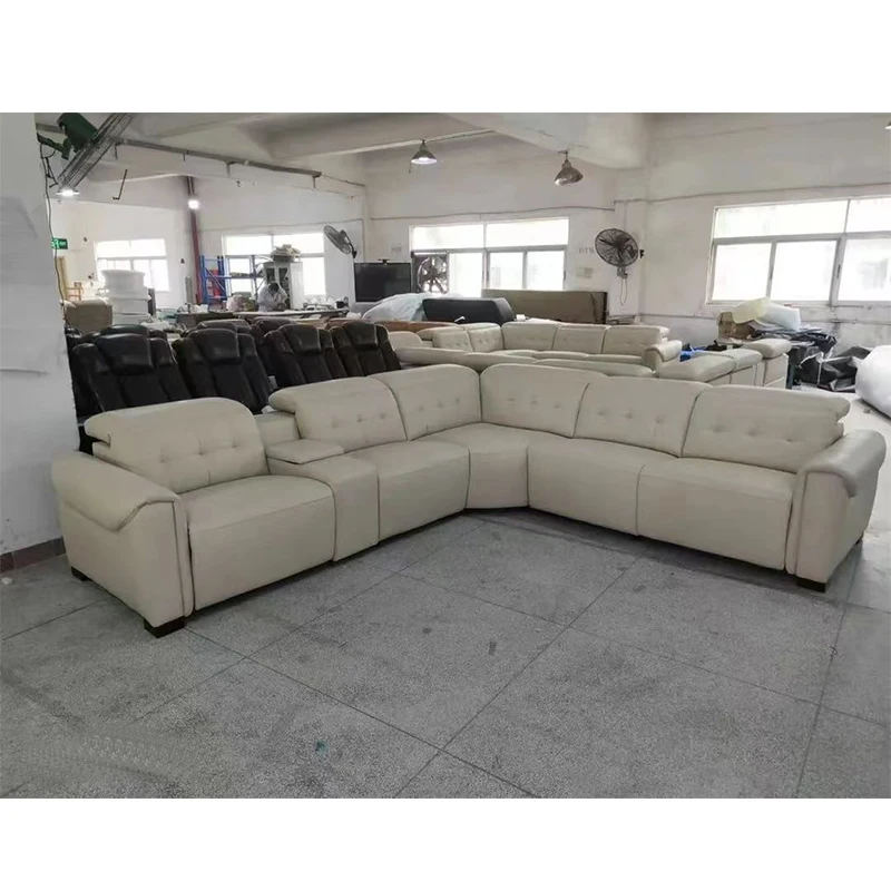 2022 Modern 6 Seater Power Recliner Modular Corner Sectional Leather Sofa Living Room Furniture Reversible L Shape Couch Set