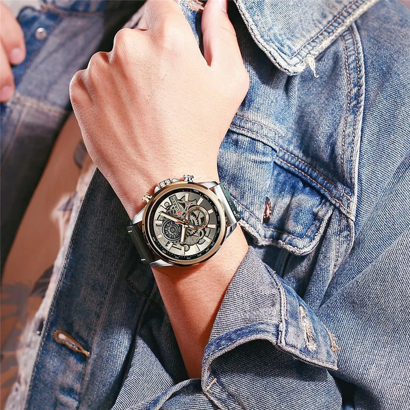 NEW CURREN 8380 Fashion Sport Watch Men Blue Top Brand Luxury Leather Wrist Watches Man Clock Casual Chronograph Wristwatch