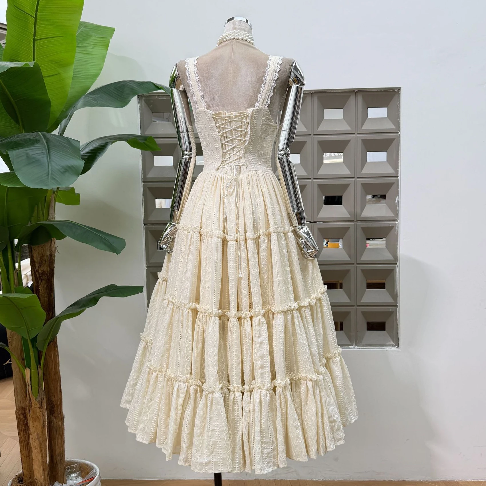 Light Luxury Boutique Women's Summer New Embroidered Camisole Dress Long Lace up Dress