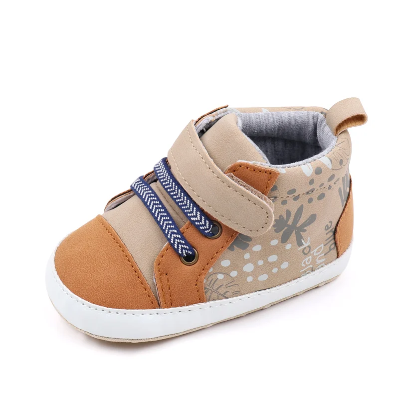 Patchwork Color Printing Decorative Baby Boys High-Top Soft-Sole Shoes for Walking details