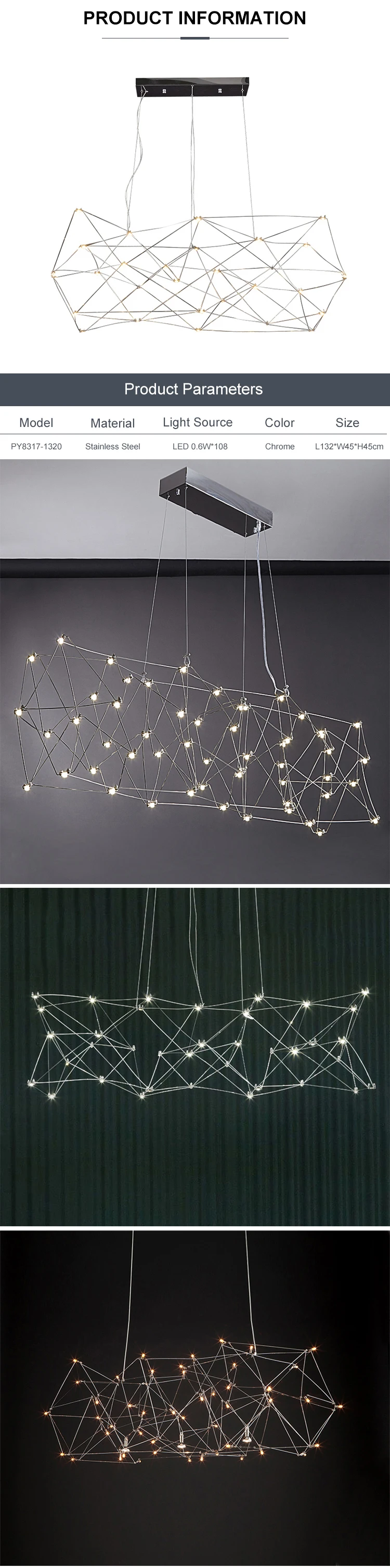 py8317 new model hotel villa decoration artistic style chromed modern led pendant lamp-0