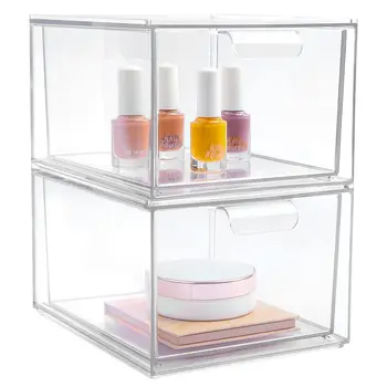Plastic Stackable Bathroom Storage with Pull Out Bin Organizer Drawer for Cabinet or Closet Organization