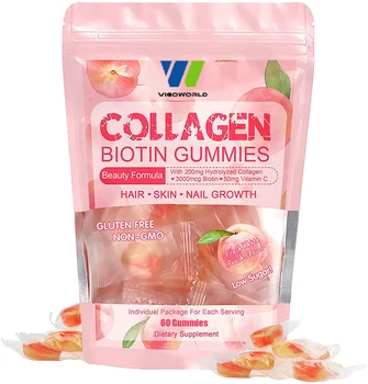 Private Label Hydrolyzed Collagen Gummies Skin Care Vitamins with Biotin Vitamin C and E Centre Fill Gummies