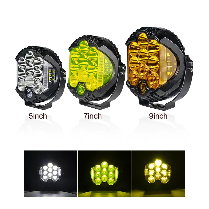 Round Led Work Light 5/7/9inch Led Truck Light 90w Dual Color Yellow ...