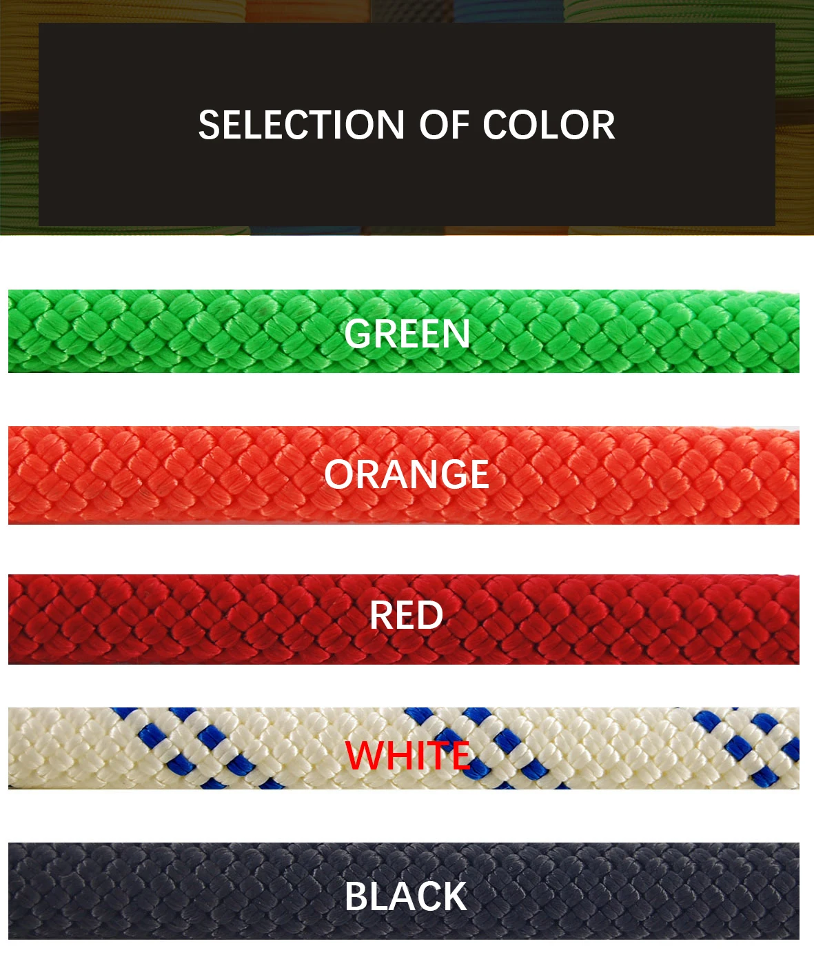 Outdoor Colored Climbing Rope 9mm/10.5mm/12mm/14mm High Altitude Static