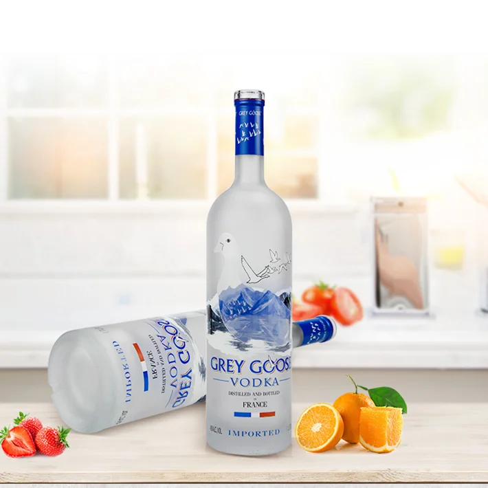 Grey Goose Vodka 750 ML *EMPTY* Frosted Clear Glass BOTTLE w/ Cork Crafts