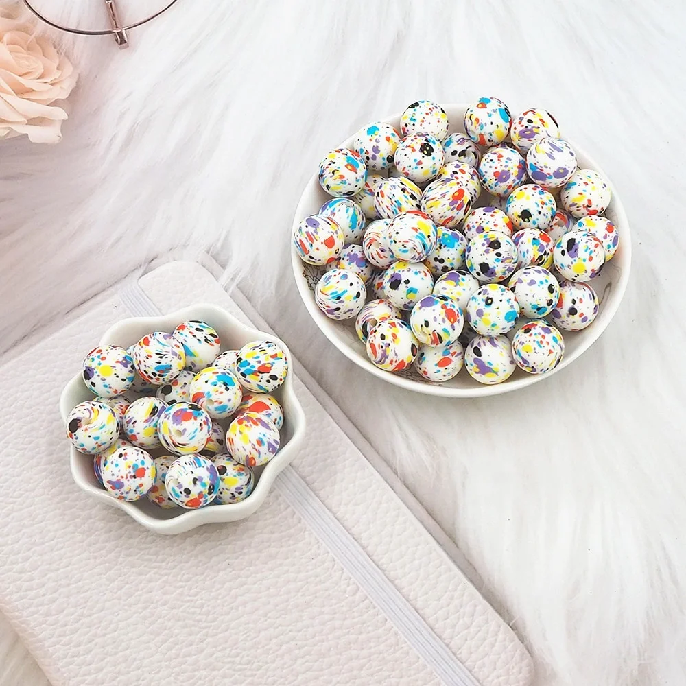 New Custom Printing Beads Making DIY Jewelry Bracelet Used on Pen Round 15mm Printed Silicone Bead Wristlets