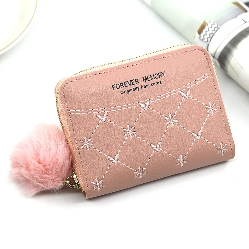 Wholesale Wholesale Quality Embroidered Small Wallet With Hairball Cute  Coin Mini Zipper Multi-Card Large Capacity Purse For Ladies From  m.