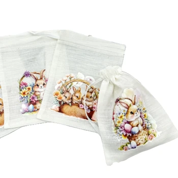 Easter cotton diffuser bag bunny print pattern ribbed ribbon high quality in dust bag