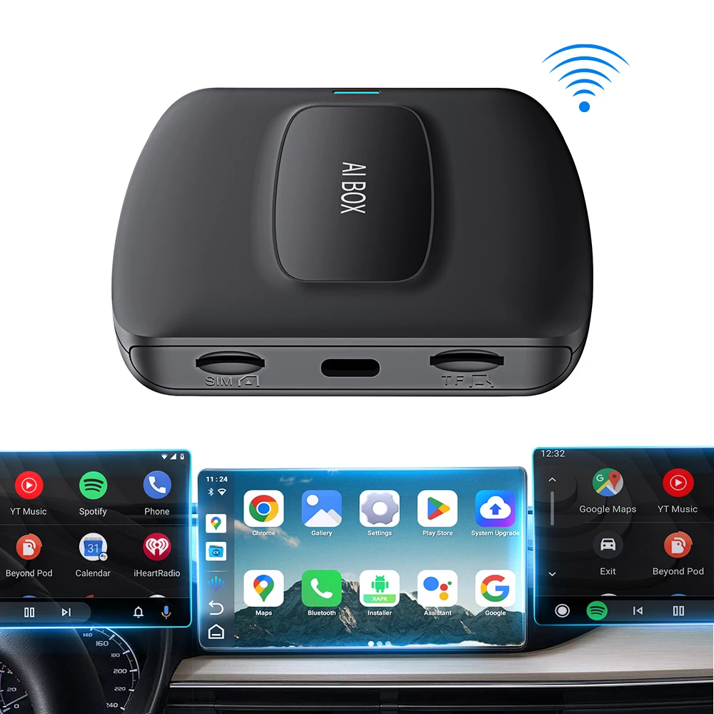 Ottocast Carplay Wireless Android AI Box Screen Mirroring for apple Airplay GPS Navigator Goole Map 4G Android 12 Car Dongle