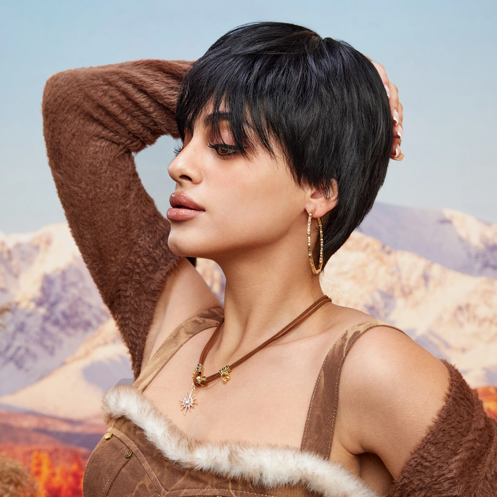 Factory Fast Delivery Black Short Hair for Women With Pixie Straight Hair Synthetic Wigs High Density Heat Resistant Wig