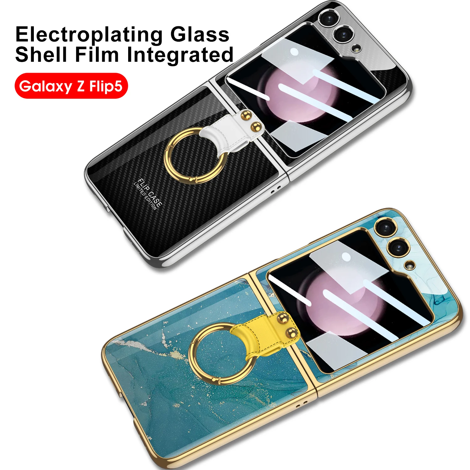 For Flip 7 Luxury case Custom Pattern Glass Painting with Ring Case for Samsung Z Flip 4 5 6 Mobile Accessories