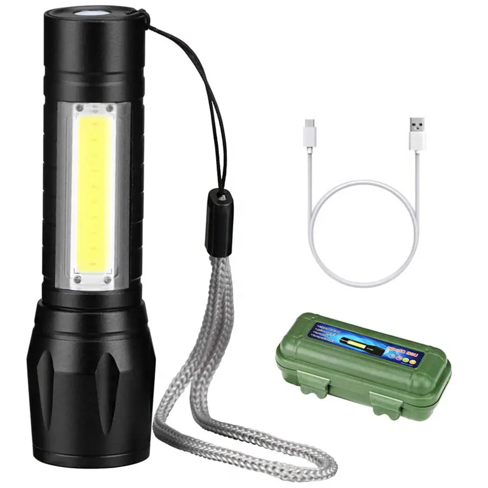 USB Flash Light IP65 Waterproof COB flashlight led Zoomable Camping Hiking 600lm rechargeable torch light