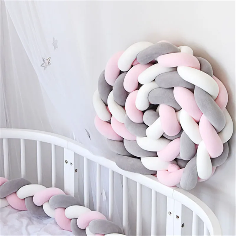 Baby gevlochten bed wieg bumper ademend geknoopt gevlochten pluche kinderkamer 4 strengen wieg bumper pasgeboren wieg zacht kussen slapen