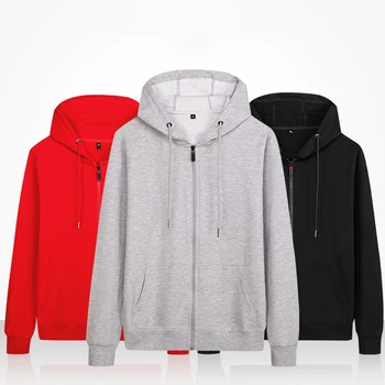 Sprint autumn style solid color unisex custom full zipper hooded sweatshirt plus size men's hoodie