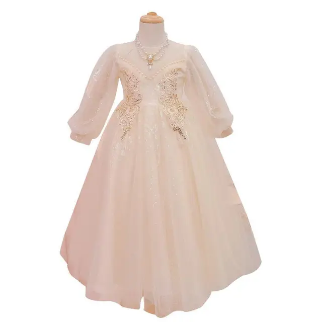 New Arrive Summer Short-sleeved Floor-Length Sequined Embroidered Girls Dress For Wedding Banquet