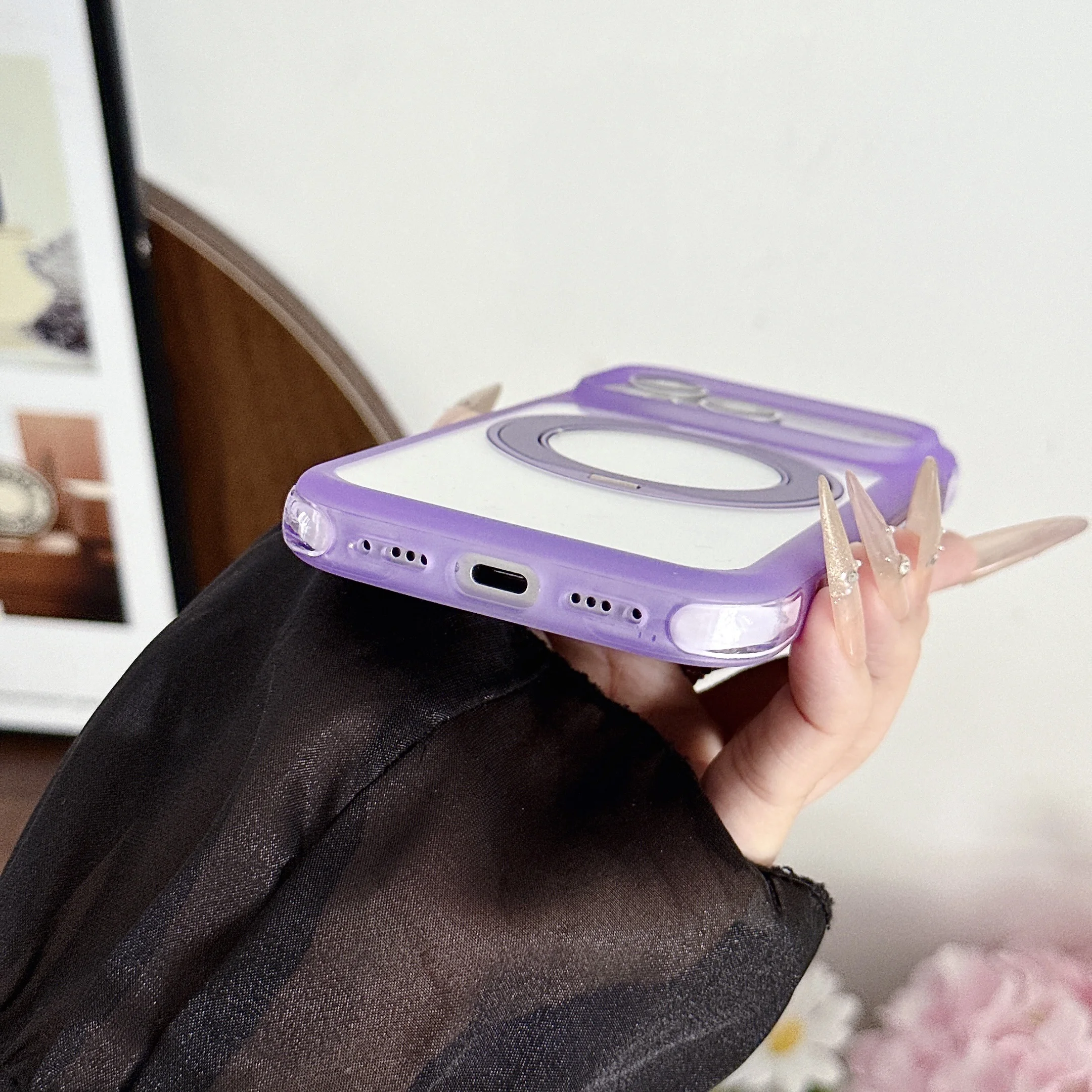 Wholesale 2 in 1 Invisible 360 Rotatable Kickstand Magnetic Phone Case Anti-drop Corner Cover for iPhone 17 16 Pro Max clear
