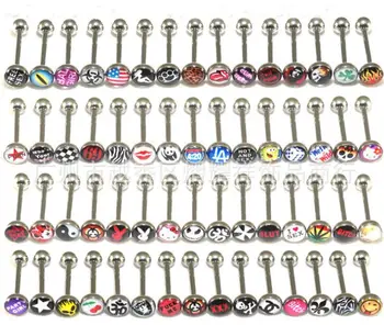 30 different styles of dripping oil Logo Barbell Bars Body Piercing Jewelry Surgical Steel Tongue Ring