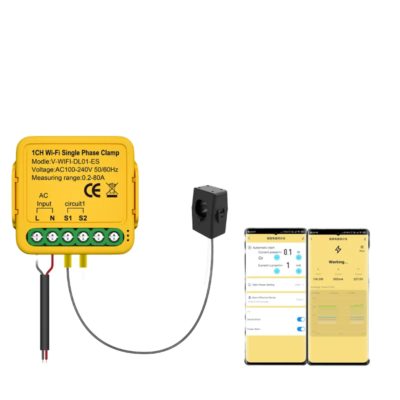 Smart Energy Meter TY Power Consumption Monitor With 2 80A CT Clamp Electricity Statistics Current Transformer Electricity Usage For Detecting Solar Photovoltaic Power Generation - View #6