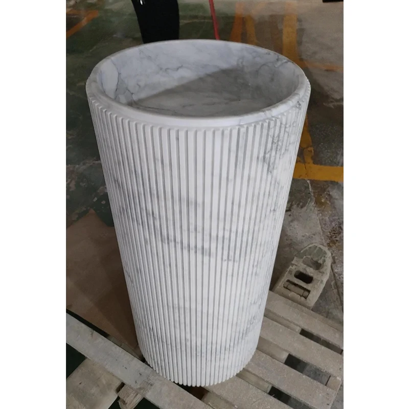 Modern Natural Calacatta White Marble Washbasin Unique Circular Groove Design Waterproof for Indoor Use Bathroom Kitchen 1-Year