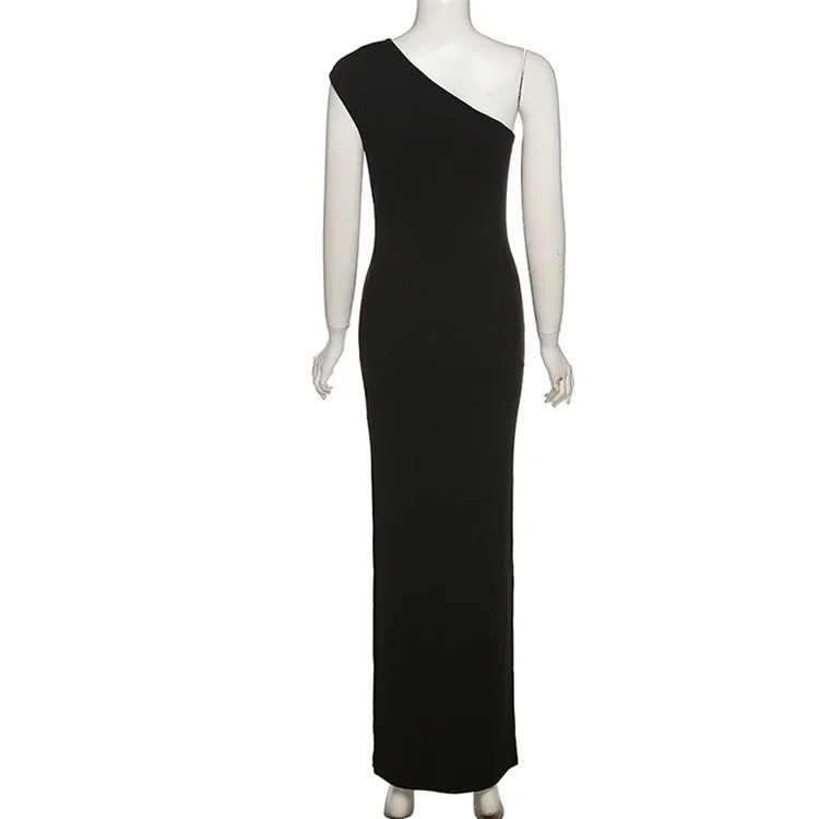 Elegant solid inclined maxi dress for womens party dress