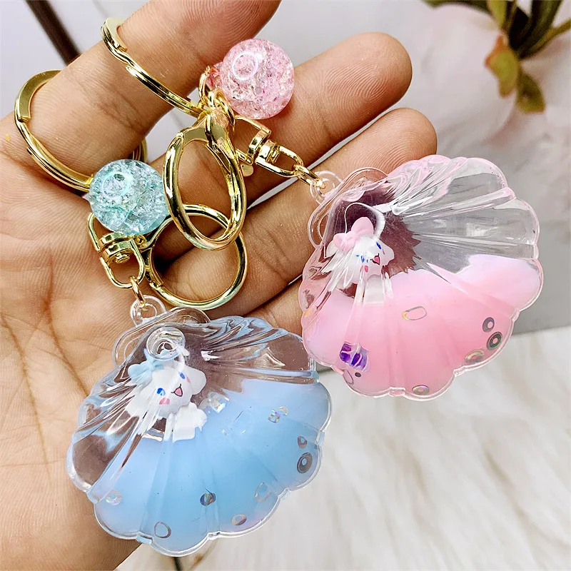 Promotional Transparent Liquid Milk Carton Doll Pendant Charm Key Ring Acrylic Shell Shape Float Oil Keychain for
