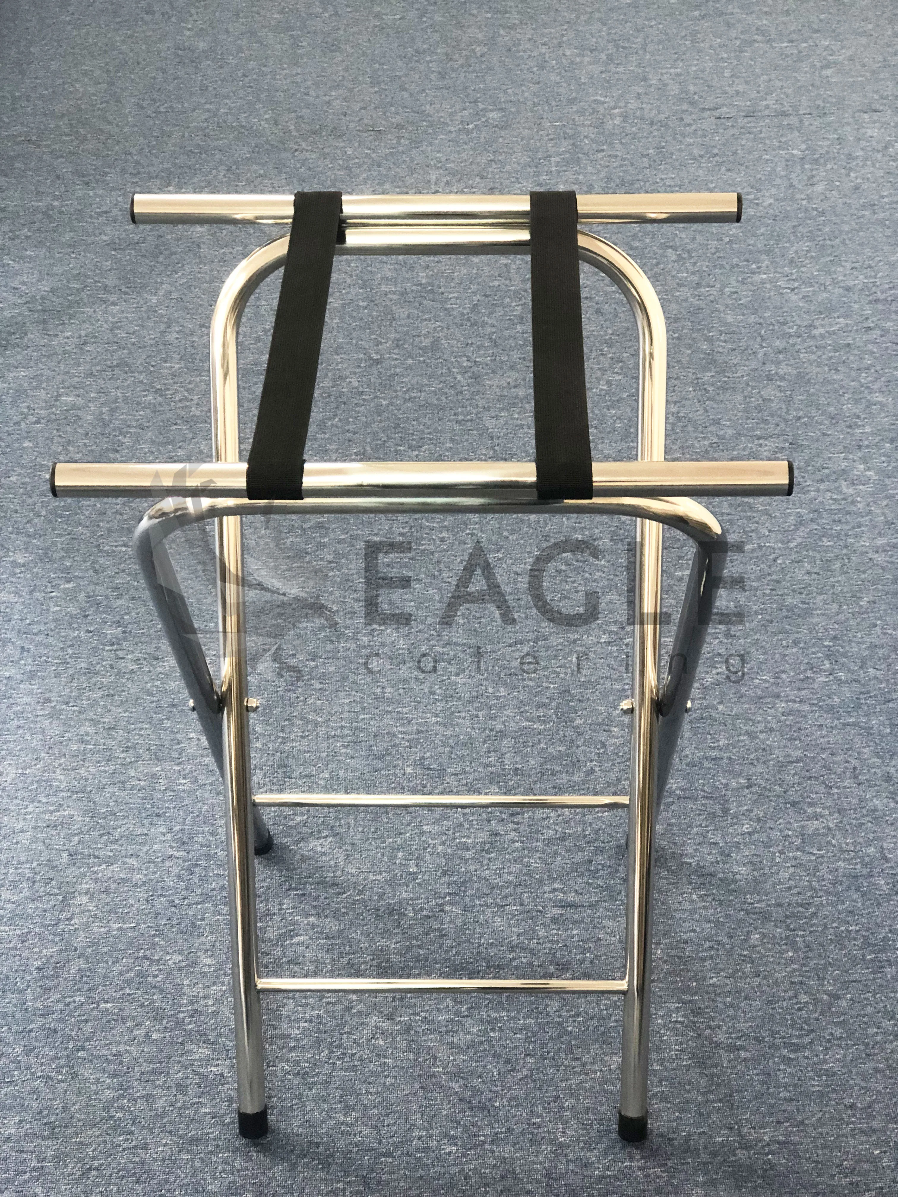 High Back Folding Stainless Steel Luggage Rack Tray Stand with Black ...