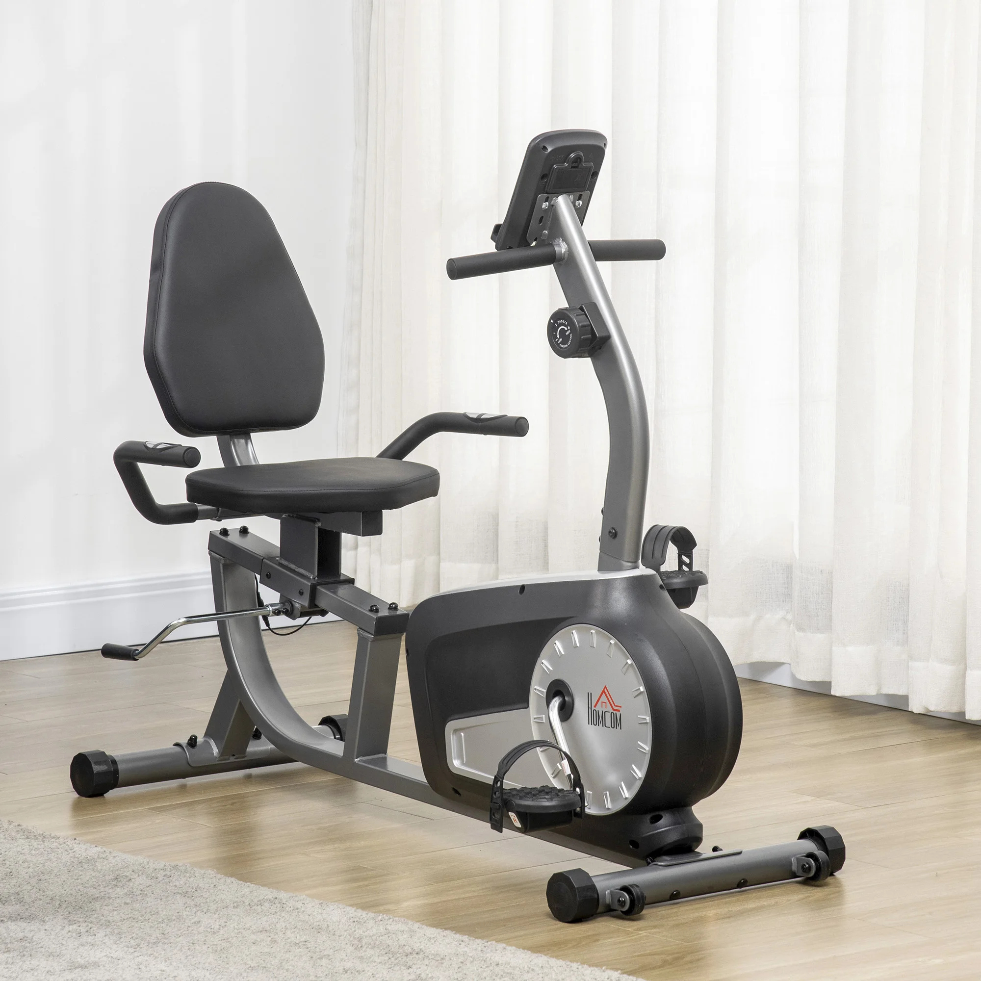 HOMCOM Recumbent Horizontal Exercise Bike with 8 Resistance Levels, LCD Screen and Adjustable Seat, 122-137x62x103 cm