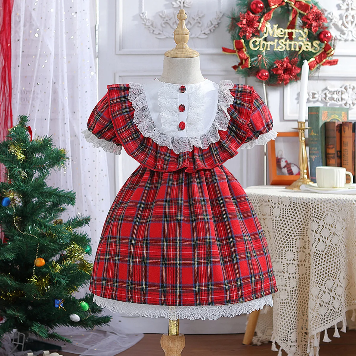 white christmas dresses Girls' Christmas Party Twirl Dress – Little Stocking Company main image 1
