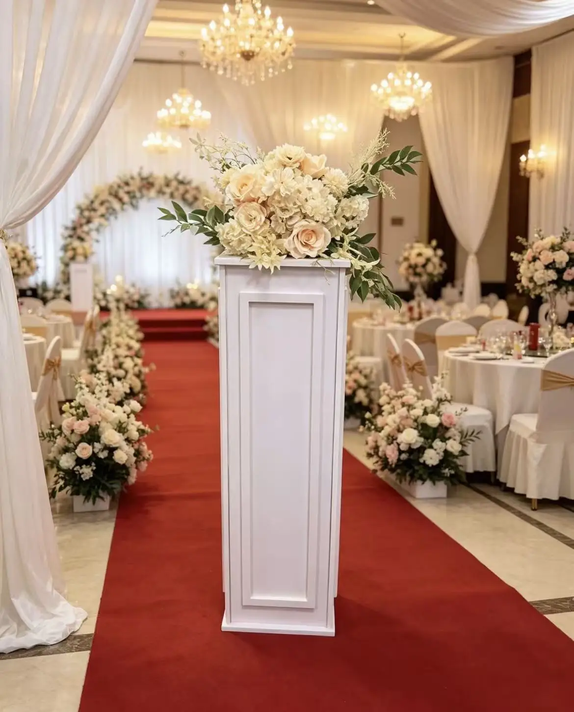 Wedding Hall Decoration PVC Carved Roman Columns Plinth White Cylinder Dessert Table Stand Flower Stand for Weddings Party