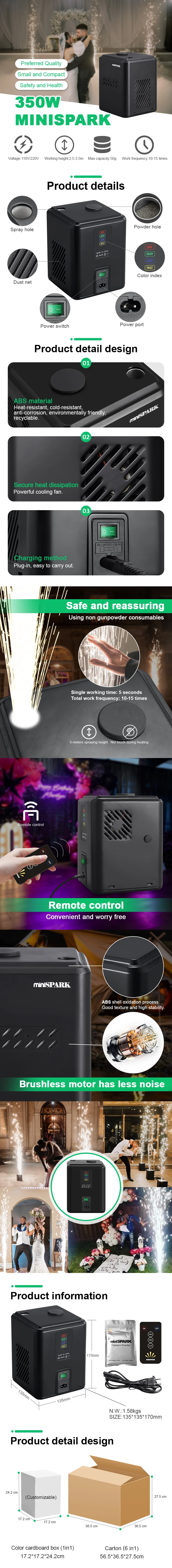 Indoor Fireworks Celebrations Cold Spark Machine 350W Battery Mini Cold Pyro Machine for Party Wedding Events Camping Dj Shows