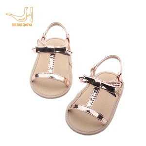Babyhappy Wholesale Minimalist Flat Style Soft Sole Champagne Color Summer 0-24 Month Baby Girl Leather Sandals Shoes