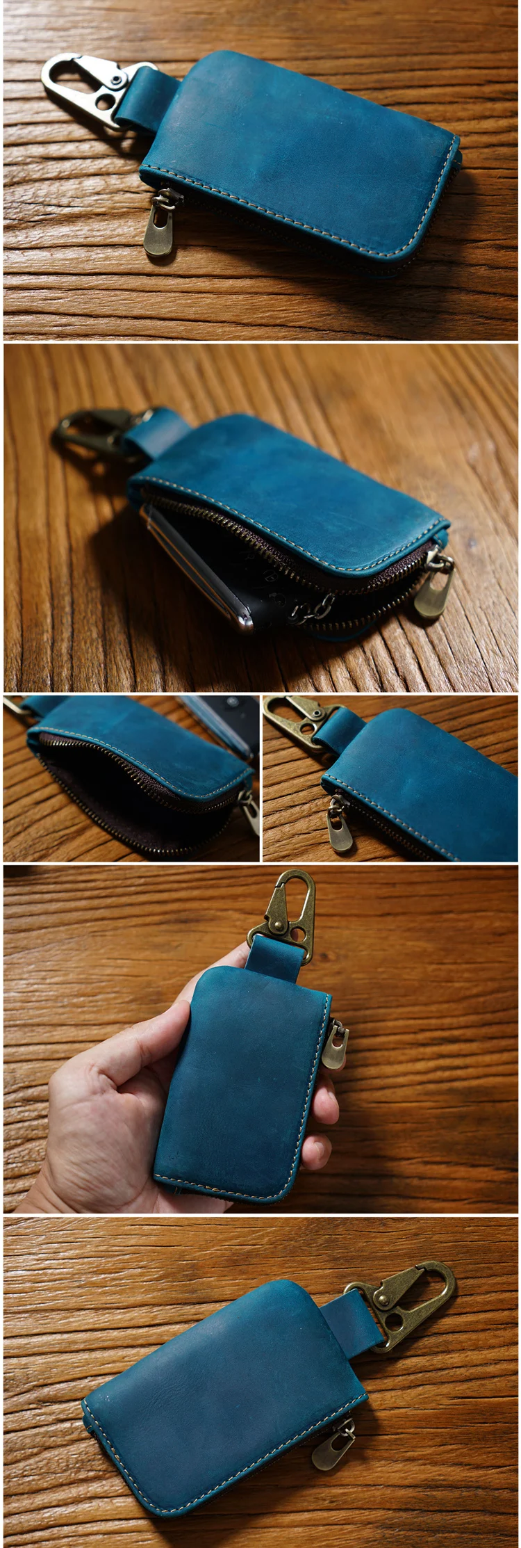 Genuine Leather Vintage Key Holder Organizer With Zip Pouch_voghion.com