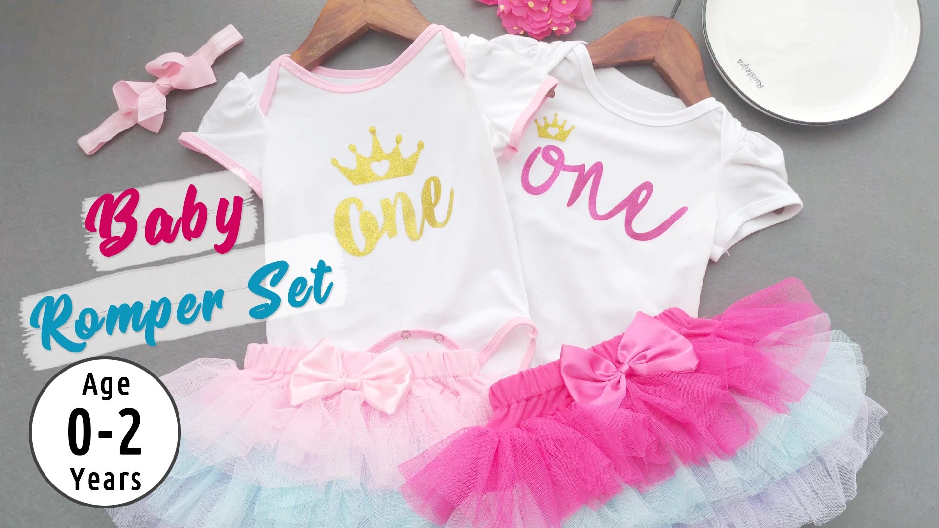 Birthday Dresses Baby Girl 1 Year Old 3Pcs Dress Set with Headband