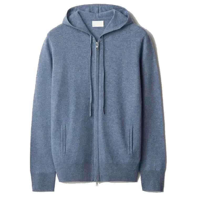 Custom logo Men Long Sleeve Zipper Sweater With Hoodies Soft Wool  Cashmere Knitted Cardigan Man Hoodies Sweaters