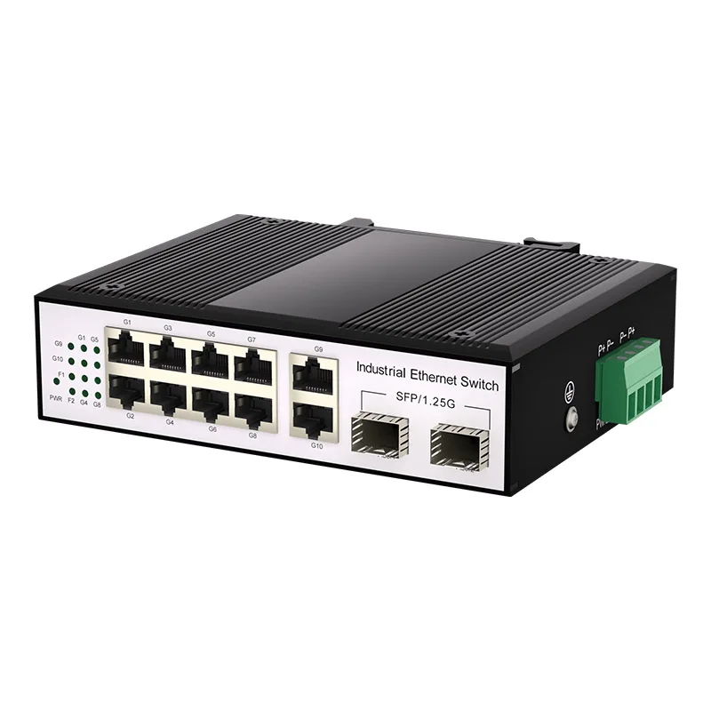 Din-rail Ethernet Media Converter Gigabit 2 SFP 10 RJ45 Ports RJ45 to SFP Fiber Switch