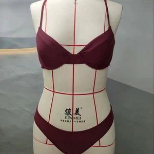 Luxurious Women's Solid Color Reversible Underwire Bikini Swimsuit Beachwear Tummy Control UV Protection Plus Size Logo Waist-XS