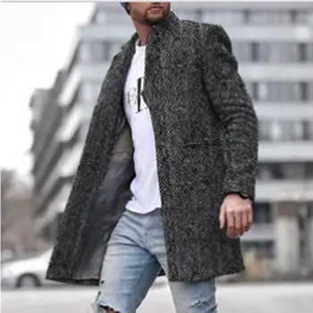 2021 Winter Best Black Overcoat Outfits Ideas Warm Lapel Long Trench Wool Cashmere Mid Length Coat For Men