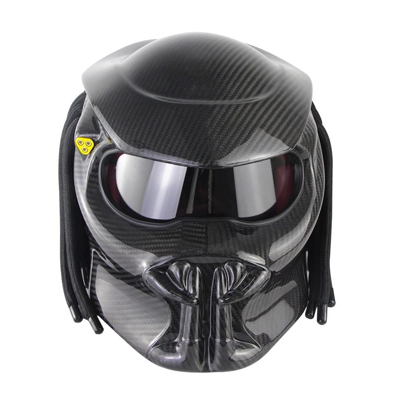 Lightweight Carbon Fiber Full Face Motorcycle Helmet with LED Lights Flip  Design Braids Predator Casco Predador with Foam Lining