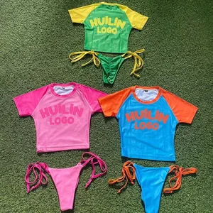 Custom 3 Piece Designer Matching Swimsuits for Couples Men Beach Shorts Women Thong Bikini Bra Set Bathing Suits for Women