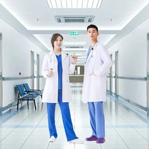 Wholesale OEM Custom Logo Polyester Cotton Woven Fabric Doctor's White Coat Women's Medical Uniform & Hospital Lab Coat