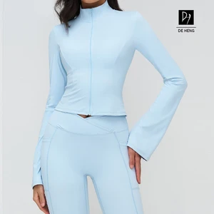 New Breathable Custom Zipper Jacket Long Sleeve Sports Fitness Gym Thumb Holes Breathable Quick Dry Workout Yoga Tops