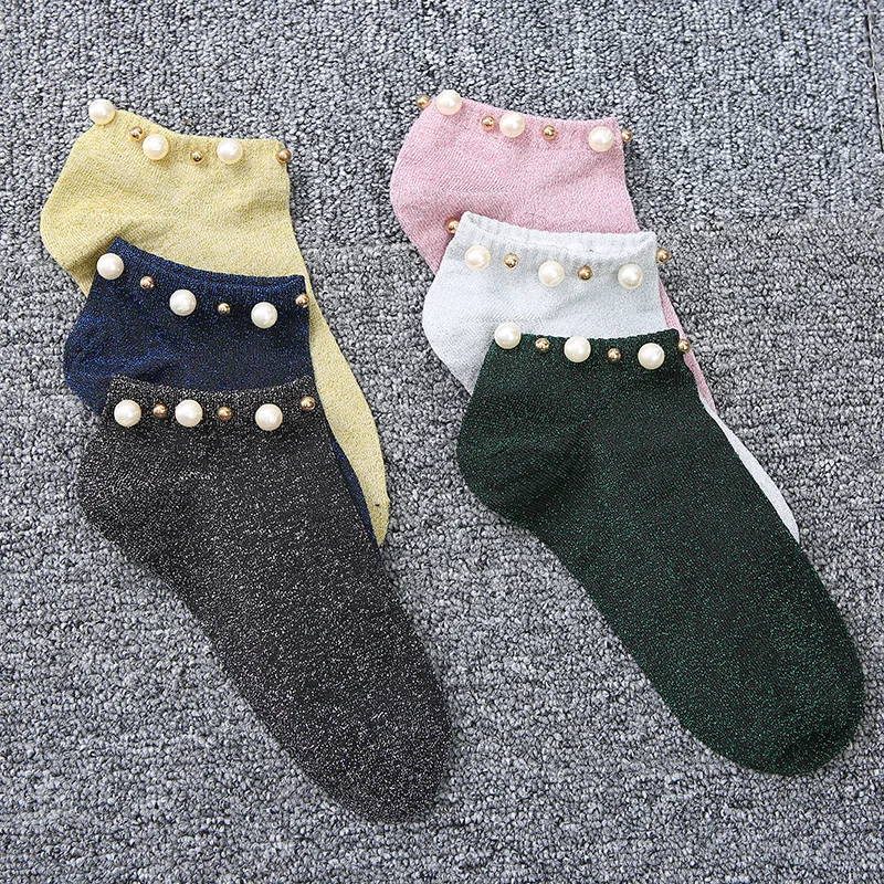 2024 Новинка модные женские хлопковые носки с бусинами