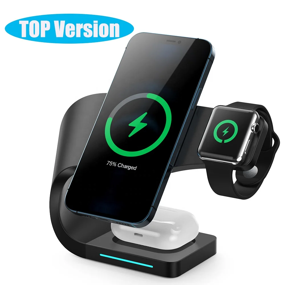 Top Version Minimalism 15W Desktop Fast Wireless Charger 4 in 1 Multifunctional Wireless Charging Station Phone Stand Chargers