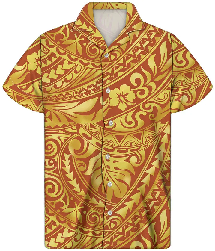Polynesian Traditional Tribal Pattern Custom Your Logo Hawaii Style 1 PCD Dropship spy Camera Buttonshirt Short Sleeve Cotton