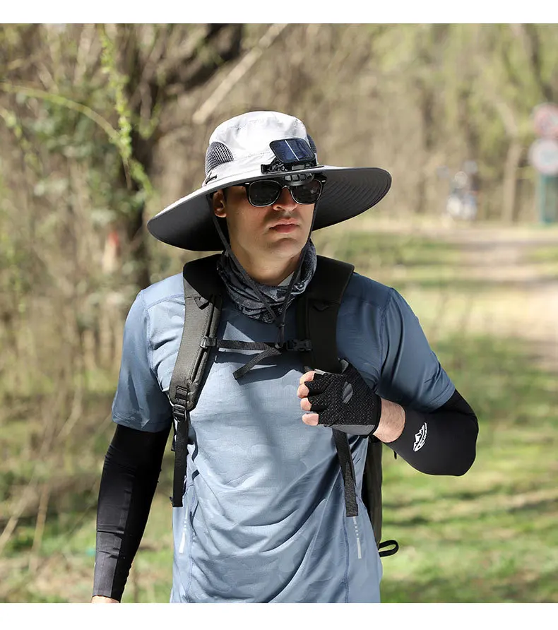 Wholesale Summer UV Protection Breathable Solar Charging Fans Different Colors Wide Brimmed Sun Hats Nylon for Outdoor Work