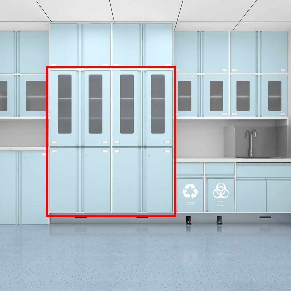 Stainless Steel Modern Hospital Storage Cabinet with 4 Doors and Glass Door Lock for School Home or Office Use 6