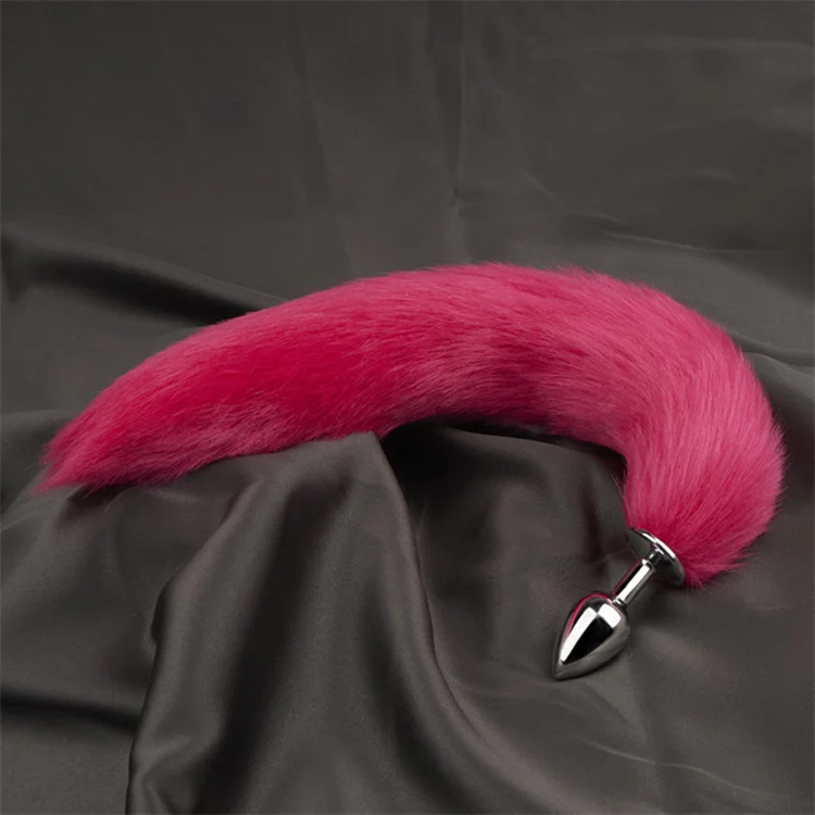 SM Cosplay Sexy Dog Tail 40CM Long Metal Stainless Steel Butt Plug Fluffy Soft Faux Fox Tail Anal Plug