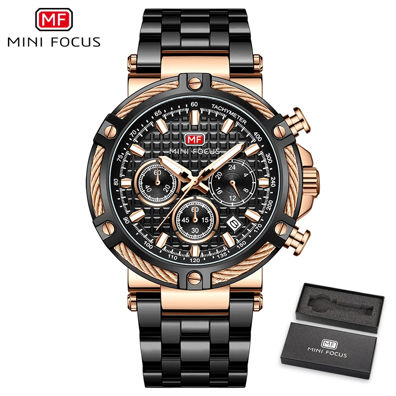 Mini Focus MF0470G Analog Wrist Watch Auto Date Min Hour and Second Watch Chronograph 3 ATM Waterproof Men Watches Own Brand