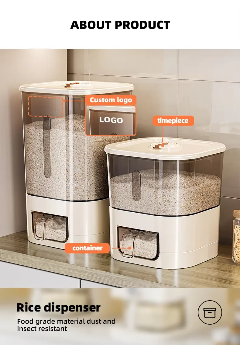 6.5kg Rectangle Modern Kitchen Rice Cereal Dispenser Automatic Storage ...